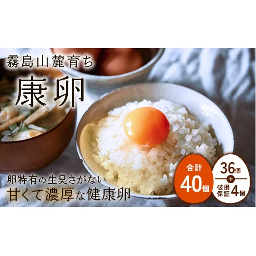 卵霧島山麓育ち こだわり卵 康卵 計40個（36個 + 割れ保証4個）たまご 玉子 卵焼き 玉子焼き たまご焼き 生卵 鶏卵 たまごかけごはん 国産 九州産 宮崎県産 送料無料