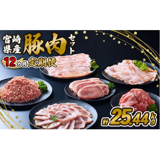 【12ヶ月定期便】宮崎県産 いもこ豚 月替わり定期便 25.44kg 12回 毎月 お楽しみ 満喫 満足 堪能 セット しゃぶしゃぶ 切り落とし 小分け 豚 豚バラ ロース 肩ロース スライス 小間切れ 豚丼 しょうが焼き 国産 九州産 宮崎 ブランド 冷凍 送料無料