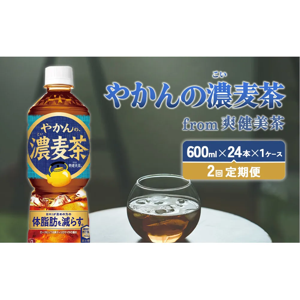 【2回定期便】やかんの濃麦茶 from 爽健美茶 600ml PET×24本（１ケース）合計48本【コカコーラ】 日本茶 お茶 麦茶 ペットボトル カフェインゼロ 常温 送料無料 こども 美容 むくみ BMI 体脂肪