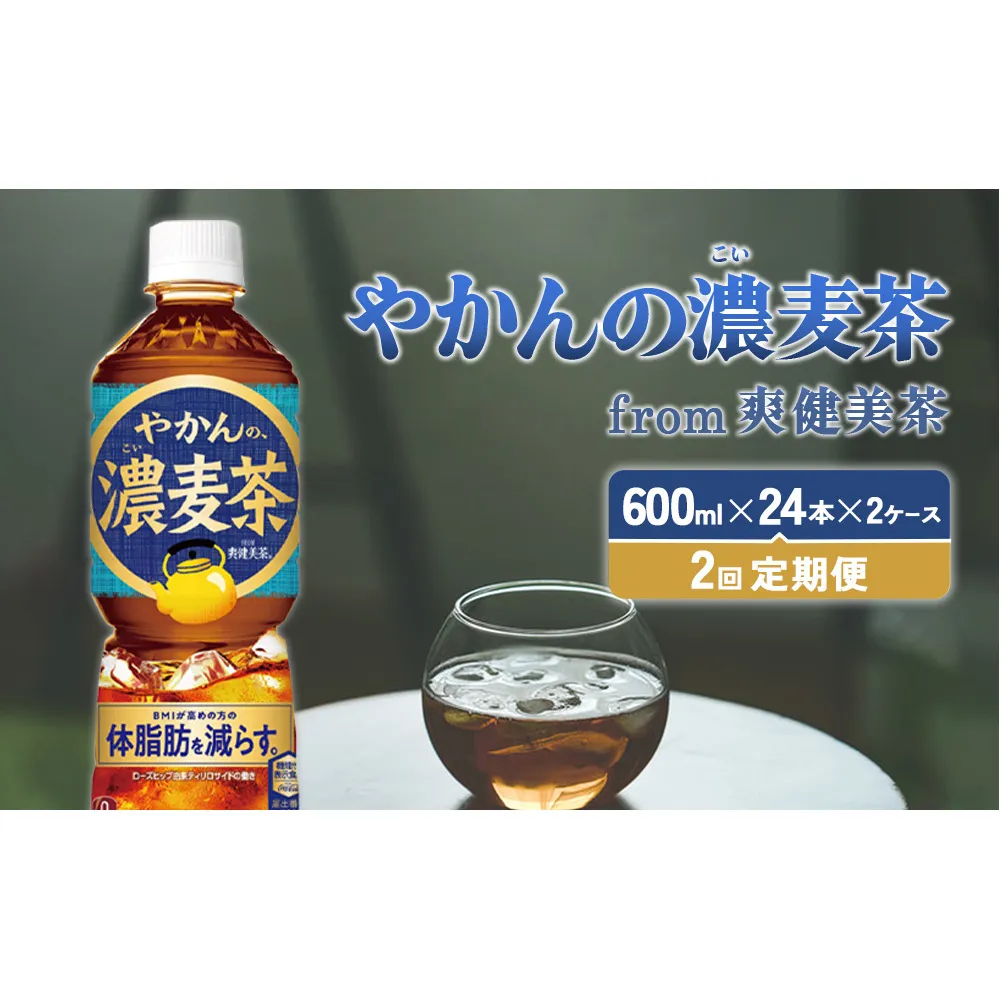 【2回定期便】やかんの濃麦茶 from 爽健美茶 600ml PET×24本（2ケース）合計96本【コカコーラ】 日本茶 お茶 麦茶 ペットボトル カフェインゼロ 常温 送料無料 こども 美容 むくみ BMI 体脂肪
