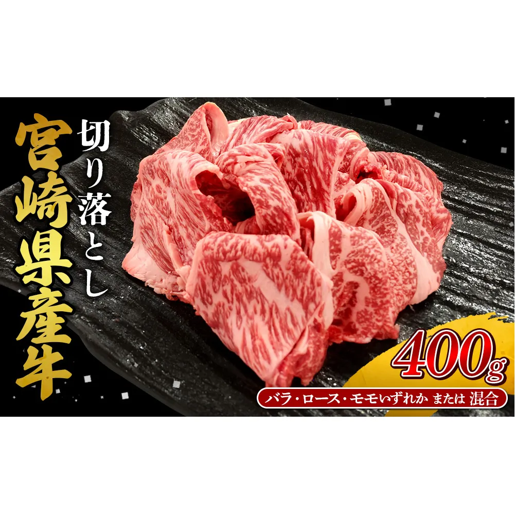 宮崎県産 黒牛 切り落とし 400g （1パック） 赤身 牛肉 ロース バラ モモ 混合 訳あり 切り落としセット 肉 お肉 牛 国産牛 ロース肉 セット 小分け 真空パック コスパ 冷凍 贈答 ギフト 人気 国産 えびの市 送料無料