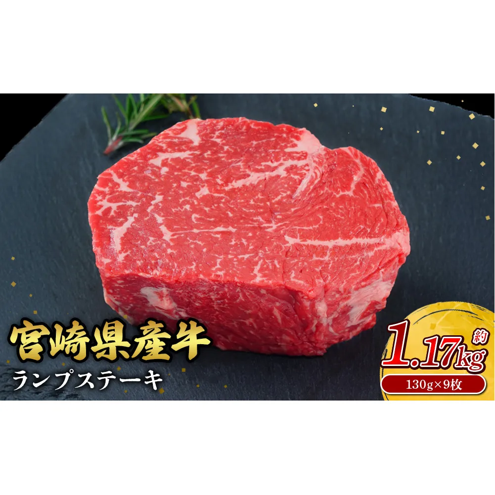 宮崎県産 黒牛 ステーキ 赤身 牛肉 ステーキ用 130g × 9枚 ランプ 130g 1170g 肉 牛 国産牛 小分け 真空パック 冷凍 贈答 ギフト人気 国産 えびの市 送料無料