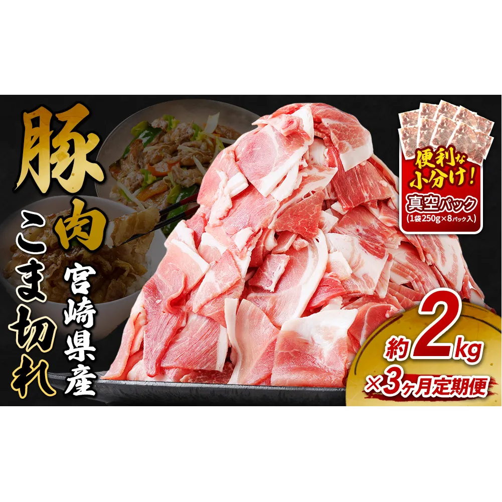 定期便 3回お届け 宮崎県産 いもこ豚 小間切れ 2kg (250g×8パック) 真空パック 小分け 豚肉 えびの市