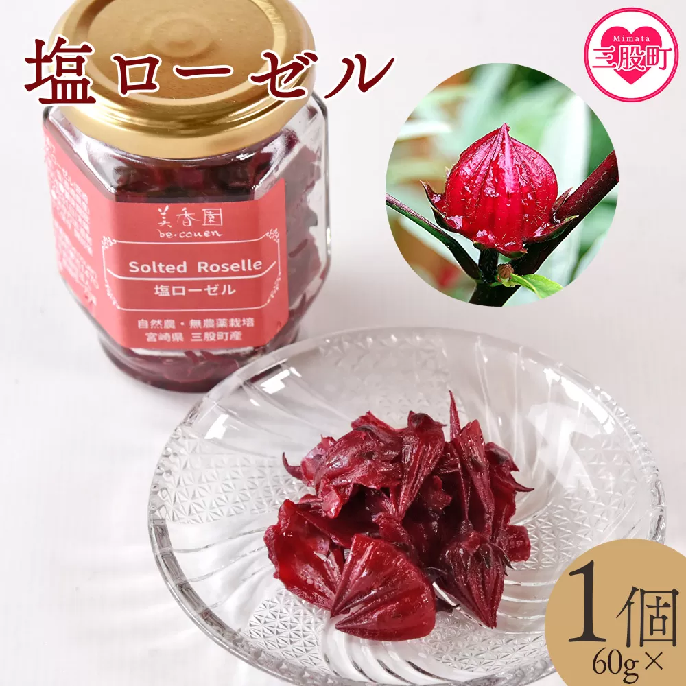 ＜塩ローゼル 60g×1個＞ 国産ハーブ ハイビスカスローゼル 香りや風味が豊か ビタミンC カルシウム 鉄 ポリフェノール ミネラル リラックス 癒し 和食 おにぎりの具 ごはん ご飯 食事 パン 調味料 塩漬け 健康 食生活 宮崎県 三股町【MI624-bi】【美香園】