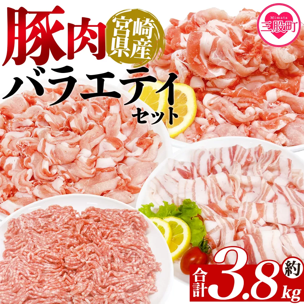 ＜豚肉バラエティセット 約3.8kg＞ バラエティー 国産 ぶたにく お肉 ブタ 精肉 切り落し こま 小間切れ 豚コマ バラ肉 使いやすい パック 冷凍 保存 切り身 スライス おかず お弁当 惣菜 ポークカレー 肉じゃが 料理 アレンジ 【MI465-tr】【TRINITY】