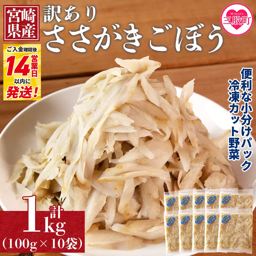＜【訳あり】冷凍ささがきごぼう 工場直送簡易包装 小分けパック100g×10袋＞宮崎県産【MI545-bk】【ベーカリー梅茂登】
