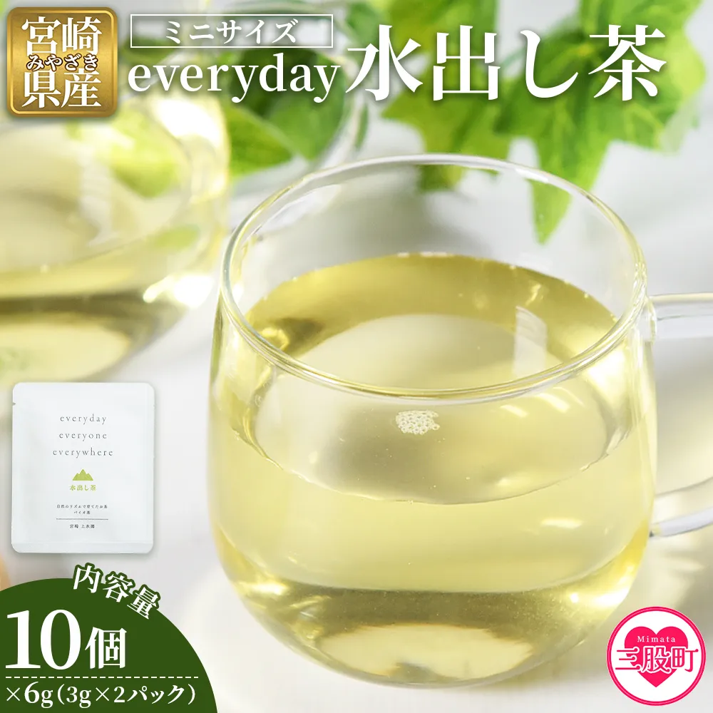 ＜everyday 水出し茶 ミニサイズ 10個セット＞ 国産 バイオ茶 お茶 飲料 緑茶 飲み物 ティーバッグ パック 水分チャージ 水分補給 携帯 プチギフト 贈り物 プレゼント 持ち運びに便利【MI785-km】【宮崎上水園】