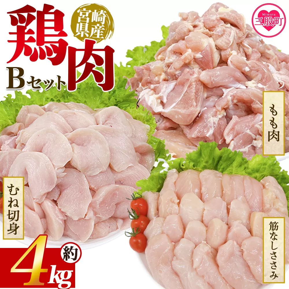 ＜宮崎県産 若鶏ビックセット 約4kg＞ 国産 鶏 肉 精肉 モモ もも肉 使いやすい パック 真空冷凍 切り身 選べる数量 お弁当 惣菜 からあげ 照り焼き 数量限定 BBQ バーベキュー 鶏ムネ 鶏むね 鳥モモ ささみ ササミ 小分け 【MI447-tr】【TRINITY】