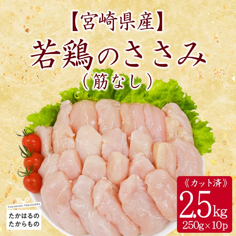 宮崎県産若鶏ささみ（筋なし）2.5kg（250g×10P）TF0839-P00063