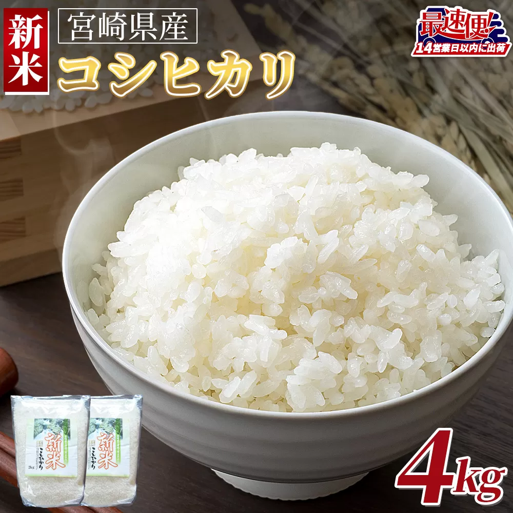 ＜令和7年度産新米　宮崎県産コシヒカリ　4kg＞14営業日以内に順次出荷【 国産 米 お米 最速便 白米 精米 こしひかり ごはん ご飯 白飯 食品 】