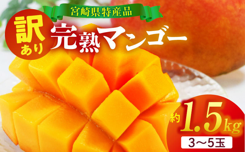 訳あり 宮崎県産 完熟マンゴー 合計約1.5kg（3〜5玉）｜国富町｜宮崎県