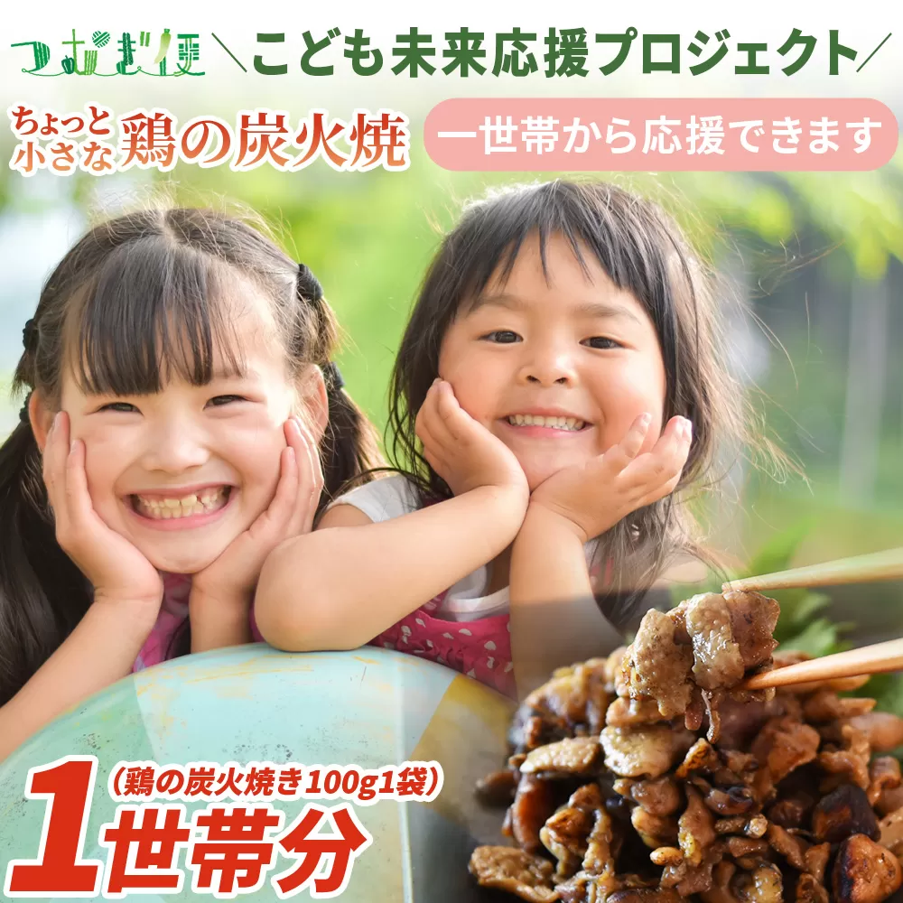 ＜こども未来応援プロジェクト　つむぎ便 ちょっと小さな鶏の炭火焼　1世帯分＞【 返礼品なし 選べる 数量 支援 ボランティア 国産 肉 鶏肉 手焼き レトルト 常温保存 非常食 保存食 おかず 惣菜 宮崎名物 炭火焼き レトルト 】
