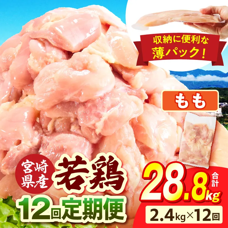 宮崎県産 若鶏切身もも肉 2.4kg（300g×8袋）【12か月定期便】