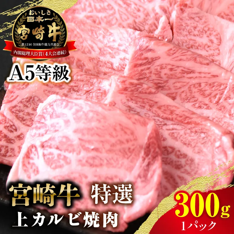 【新鮮チルド】宮崎牛特選 上カルビ焼肉 合計300g（1パック）