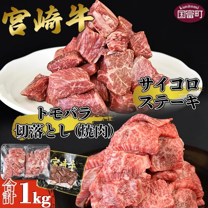 ＜宮崎牛サイコロステーキ ＆ 宮崎牛トモバラ切落とし（焼肉）合計1.0kg＞1か月以内に順次出荷