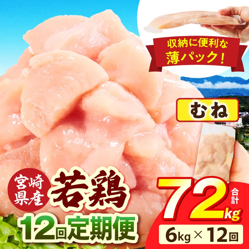 宮崎県産 若鶏切身 むね肉 6kg（300g×20袋）【12か月定期便】