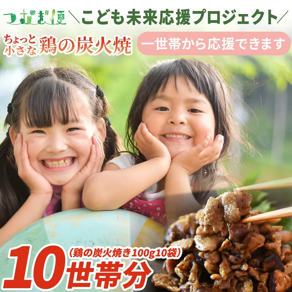＜こども未来応援プロジェクト　つむぎ便 ちょっと小さな鶏の炭火焼　10世帯分＞【 返礼品なし 選べる 数量 支援 ボランティア 国産 肉 鶏肉 手焼き レトルト 常温保存 非常食 保存食 おかず 惣菜 宮崎名物 炭火焼き レトルト 】
