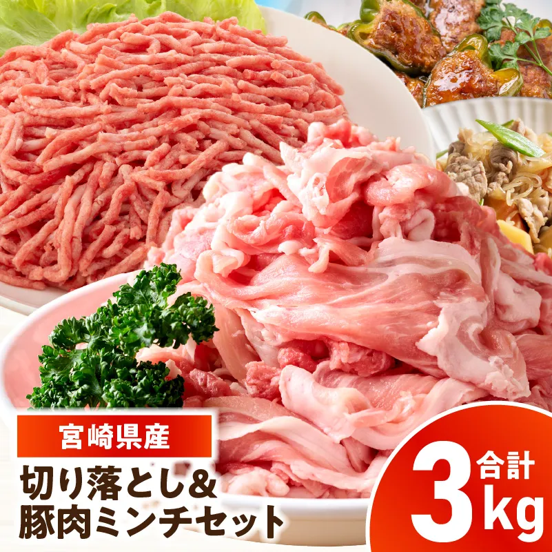 宮崎県産豚肉 切り落とし＆豚肉ミンチセット 3kg_kn126-003-030