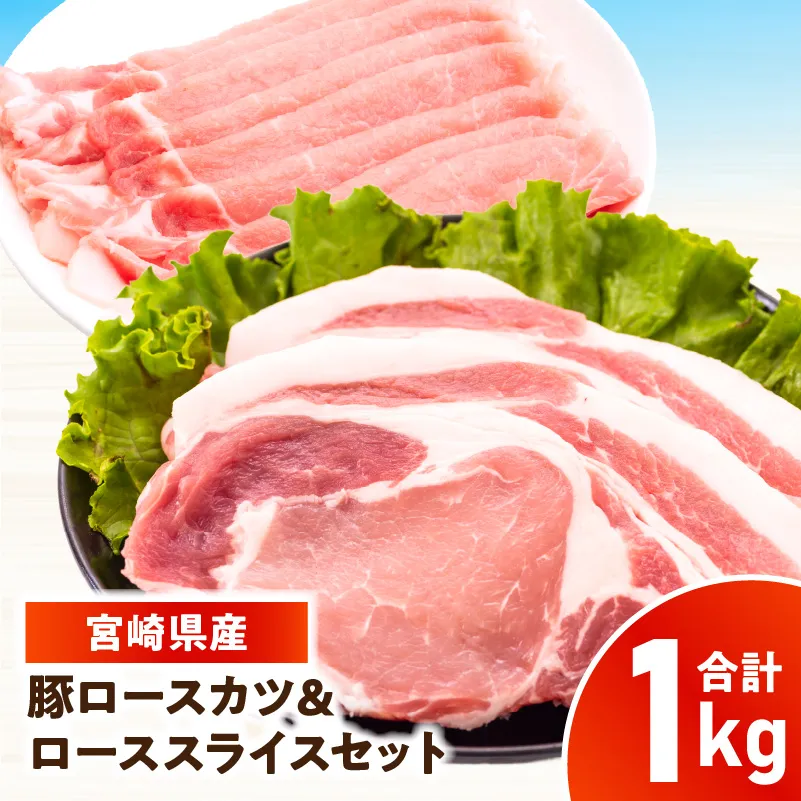宮崎県産豚 ロース(又は肩ロース)カツ＆ローススライスセット 1kg_kn126-004-010