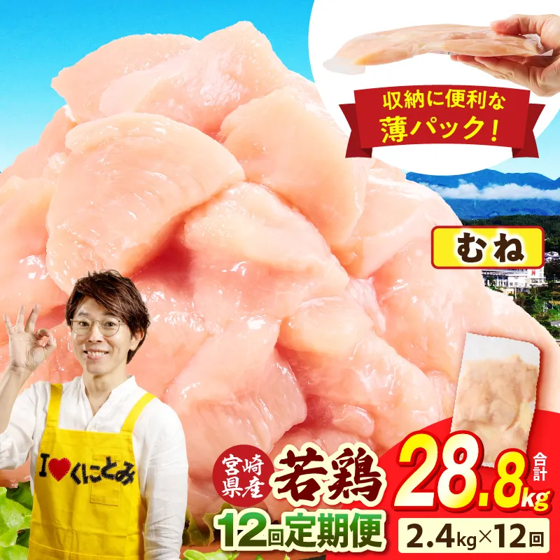 宮崎県産 若鶏切身 むね肉 2.4kg（300g×8袋）【12か月定期便】 肉 お肉 精肉 鶏肉 鶏 鳥 とり とりにく 若鶏 若鳥 むね ムネ肉 切身 カット済み 小分け パック 便利 からあげ お弁当 おかず 宮崎県産 宮崎産 国産 冷凍 定期便 おすそ分け