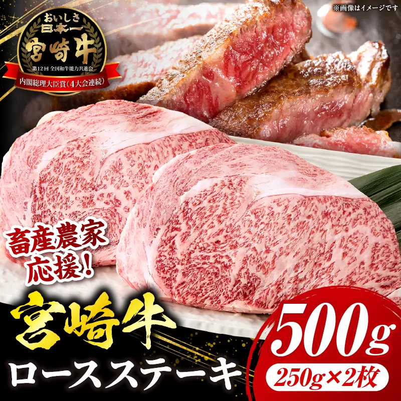 【畜産農家応援】宮崎牛 ロースステーキ 2枚 合計500g