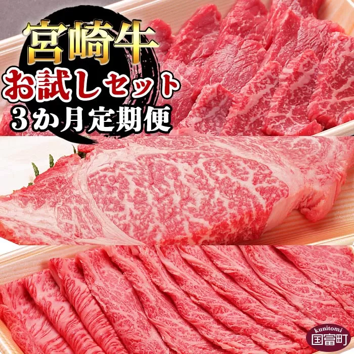 ＜3か月定期便 宮崎牛お試しセット＞翌月末迄に第一回目発送