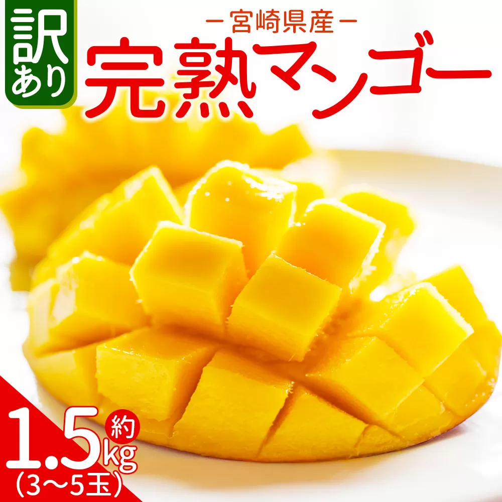 ＜訳あり 宮崎県産 完熟マンゴー 合計約1.5kg（3〜5玉）＞※入金確認後、2025年7月中旬~下旬迄に順次出荷 訳アリ ご自宅 ご褒美 トロピカル 国産 果物 果実 フルーツ 南国 甘い 旬（株）ワールドワイドトレード 宮崎県 国富町【冷蔵】