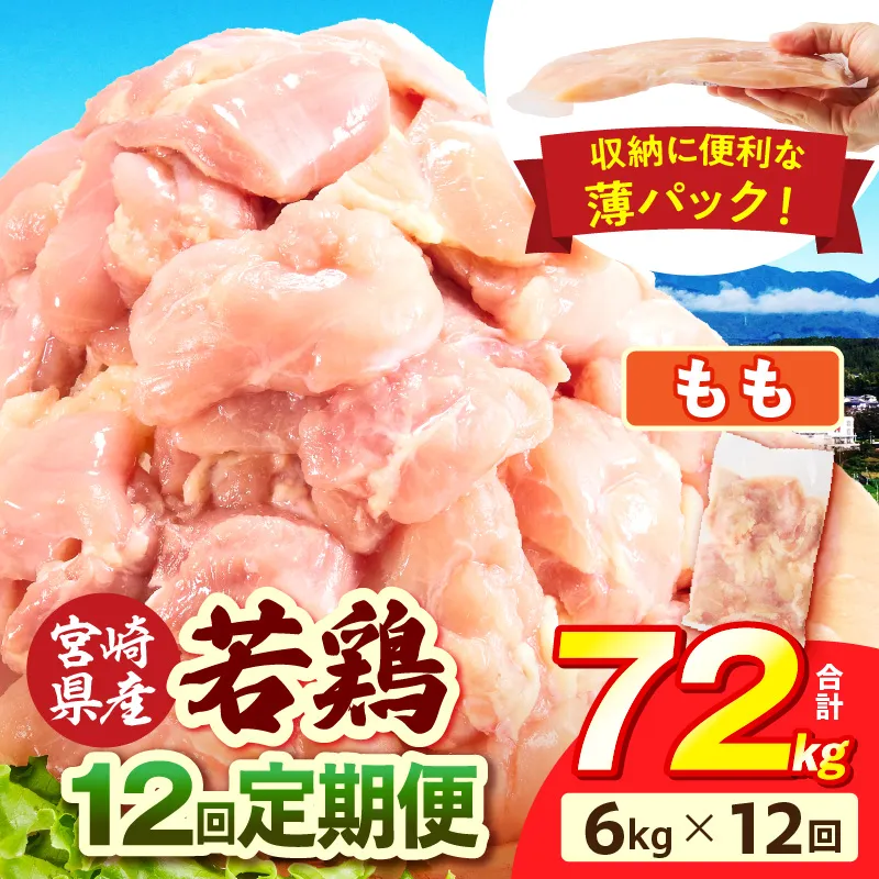 宮崎県産 若鶏切身もも肉 6kg（300g×20袋）【12か月定期便】