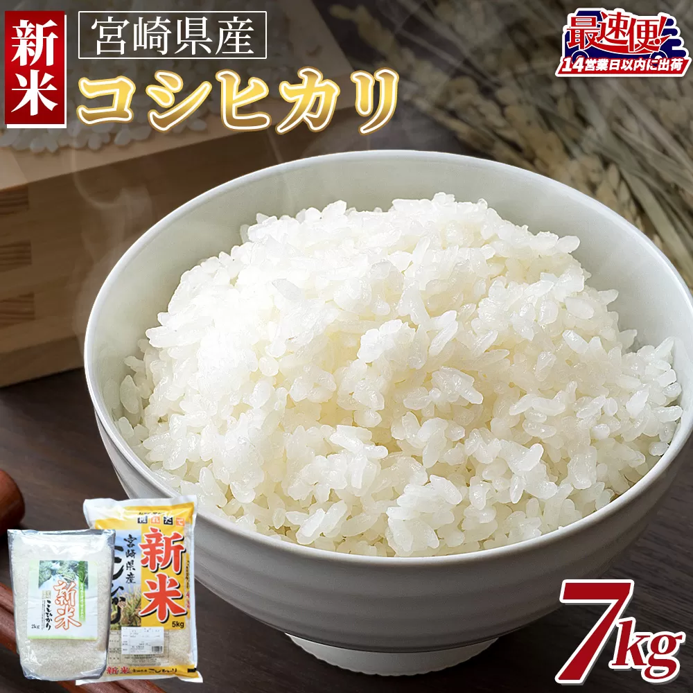 ＜令和7年度産新米　宮崎県産コシヒカリ　7kg＞14営業日以内に順次出荷【 国産 米 お米 最速便 白米 精米 こしひかり ごはん ご飯 白飯 食品 】