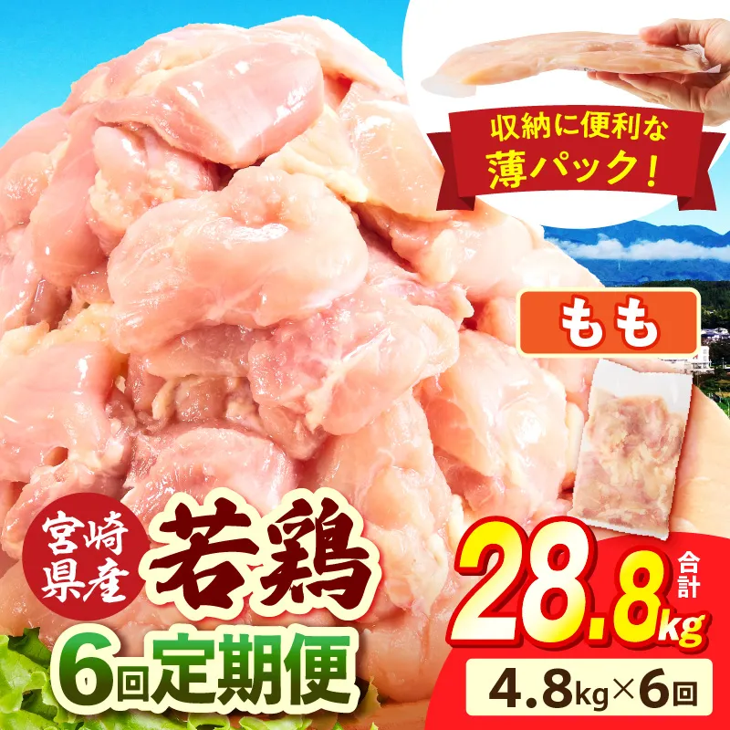 宮崎県産 若鶏切身もも肉 4.8kg（300g×16袋）【6か月定期便】