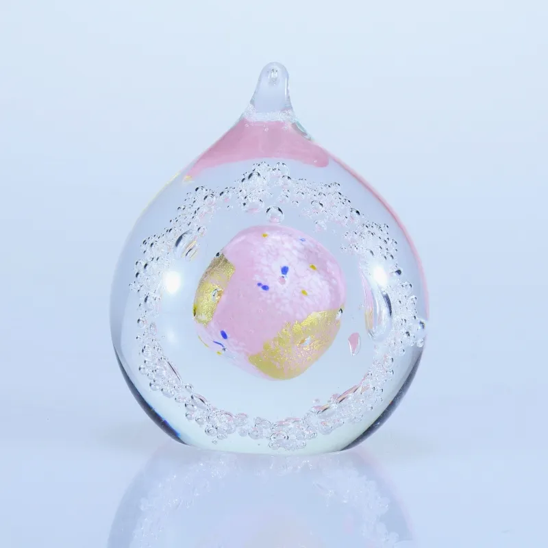 オブジェ 金彩「しずく」（カラー：ピンク）【グラスアート黒木】_A0114-003