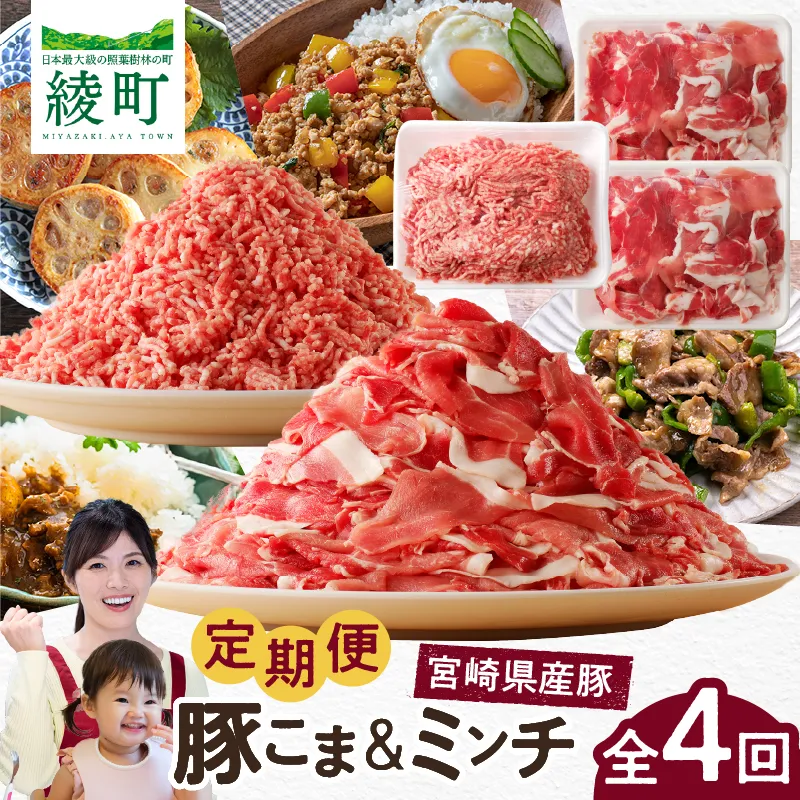 綾町産 豚こま＆ミンチ1.5kg【全4回定期便】_A0023-008