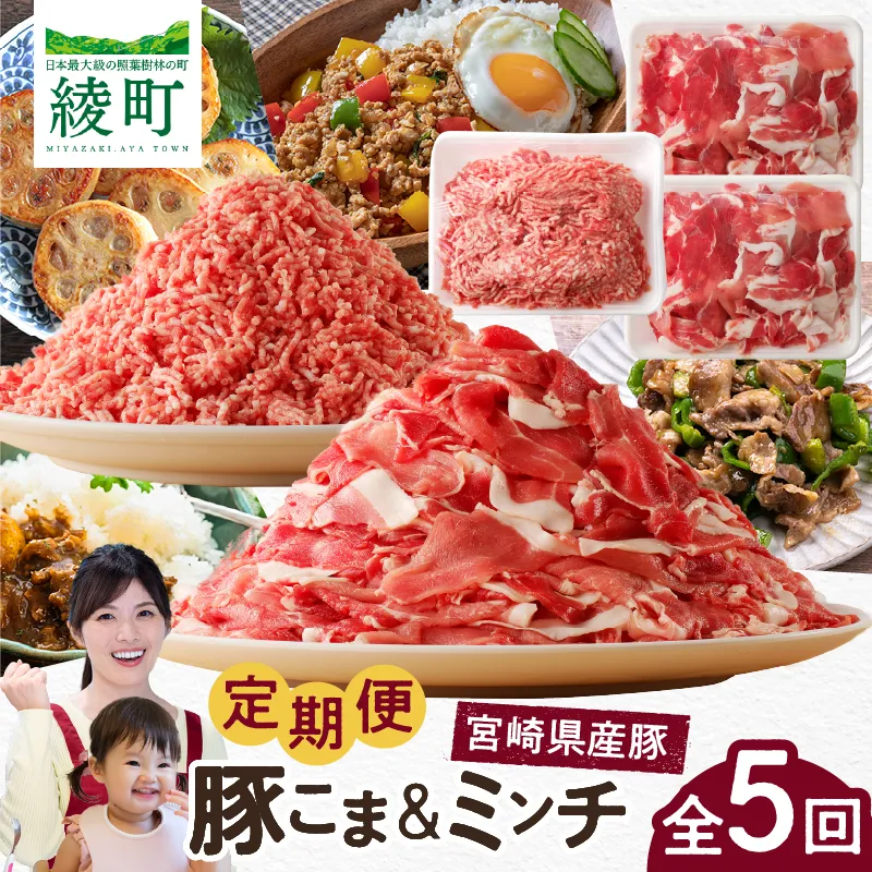 綾町産 豚こま＆ミンチ1.5kg【全5回定期便】_A0023-009
