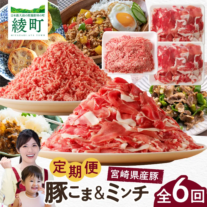 綾町産 豚こま＆ミンチ1.5kg【全6回定期便】_A0023-010