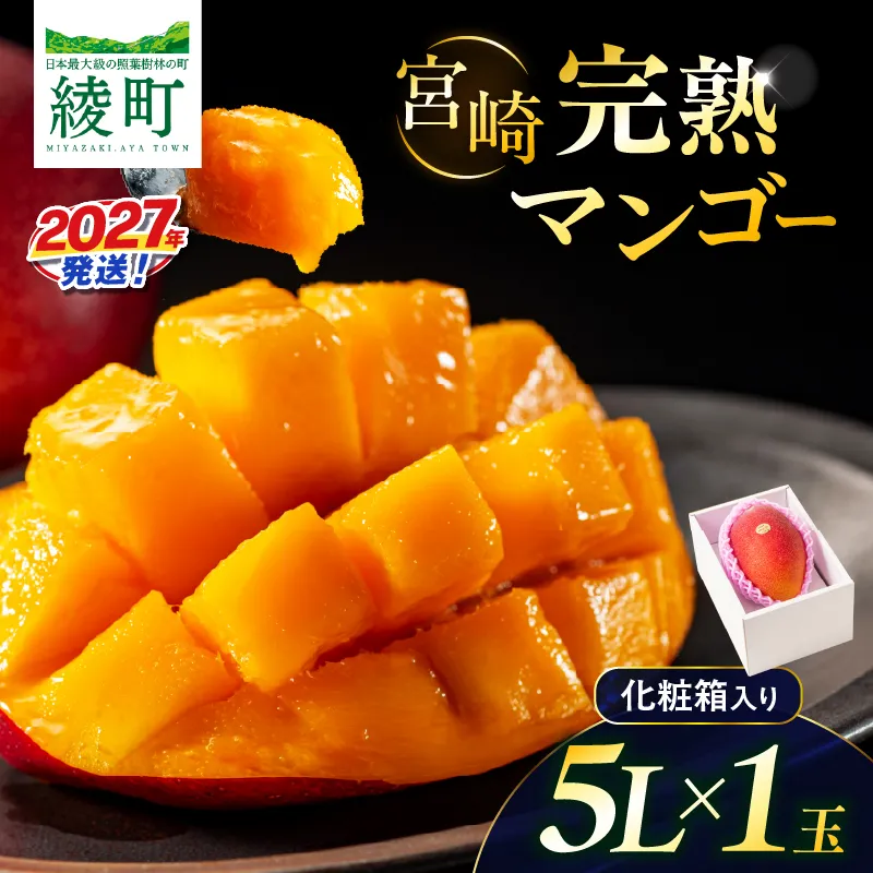先行予約 完熟マンゴー 5L×1玉(化粧箱)マンゴー 宮崎 果物 フルーツ くだもの 2027年 国産 高級 マンゴージュース 南国フルーツ おすすめ デザート ギフト 贈り物 プレゼント 贈答 冷蔵 綾町 送料無料 【JA綾町】_A0114-2332