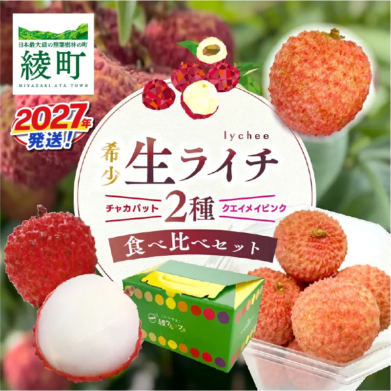 先行予約 希少 国産 綾 生ライチ 2種 食べ比べ セット 数量限定 果物 フルーツ くだもの 国産ライチ 2027年 トロピカルフルーツ 南国フルーツ 冷蔵 高級 デザート ギフト 贈り物 プレゼント ご褒美 おすすめ 産地直送 宮崎県 送料無料 【JA綾町】_A0114-2342