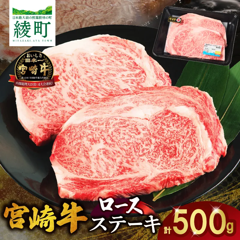 宮崎牛 ロース ステーキ 2枚 500ｇ 牛肉 肉 国産 小分け ブランド牛 ギフト 贈り物 九州 宮崎 霜降り_A0001-059