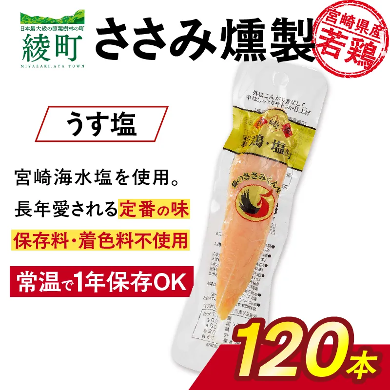 鶏のささみくんせい ＜うす塩 120本＞ おつまみ スモーク チキン 燻製 【雲海物産】_A0114-128