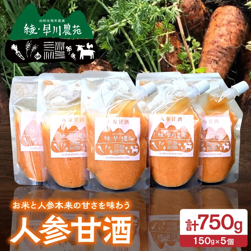 人参甘酒 5個 セット にんじん あま酒 にんじん甘酒 砂糖不使用 ノンアルコール 甘酒シャーベット 炭酸割 牛乳割 ホット甘酒 パウチ 米麹 お米 濃厚でまろやか ギフト 贈り物 プレゼント 贈答 常温 パックタイプ おすすめ 宮崎県 綾町 送料無料_A0005-017
