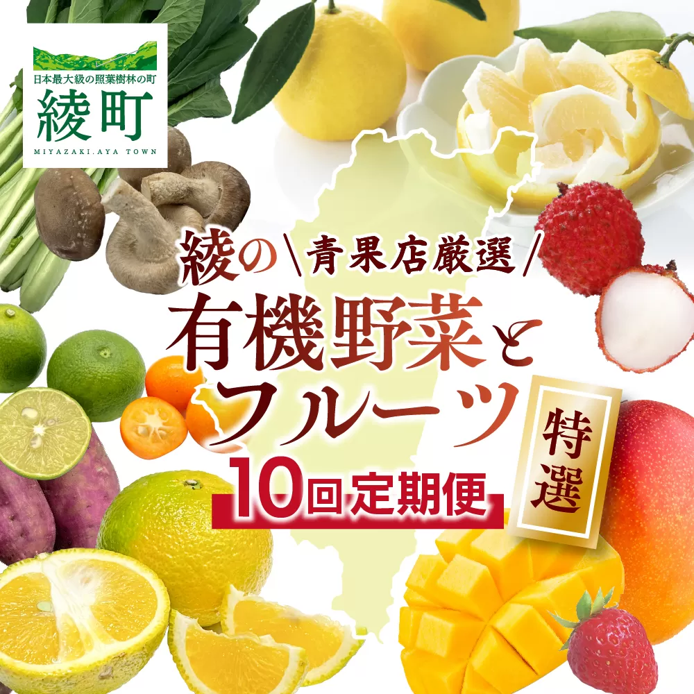 【全10回お届け】特選！！宮崎県綾町産 果物・野菜定期便 [Y21]