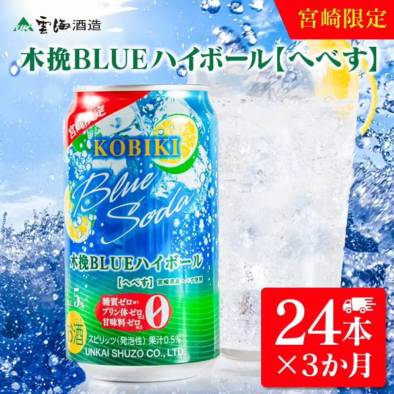 【3か月定期便】雲海酒造 宮崎限定 木挽BLUE ハイボール へべす 350ml×24本（木挽ブルー）