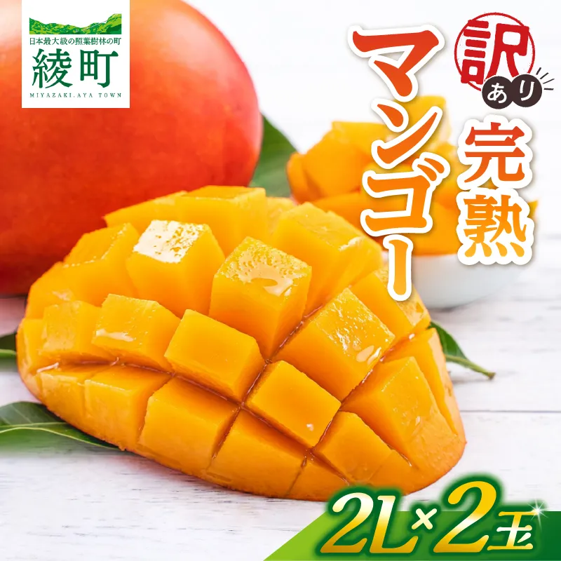 【訳あり】完熟マンゴー 2L×2玉（パック）濃厚 宮崎 果物 フルーツ 贈答 ギフト 甘い 先行受付 送料無料【JA綾町】_A0114-1101
