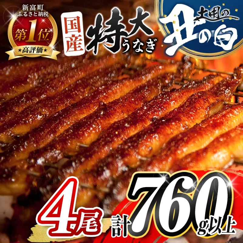 ［丑の日までにお届け!! ］特大 うなぎ 鰻楽 国産 蒲焼 4尾 無頭 計760g以上 おすすめ 簡単調理 個包装 鰻 魚介 贈答品 ギフト 宮崎県産【C388】