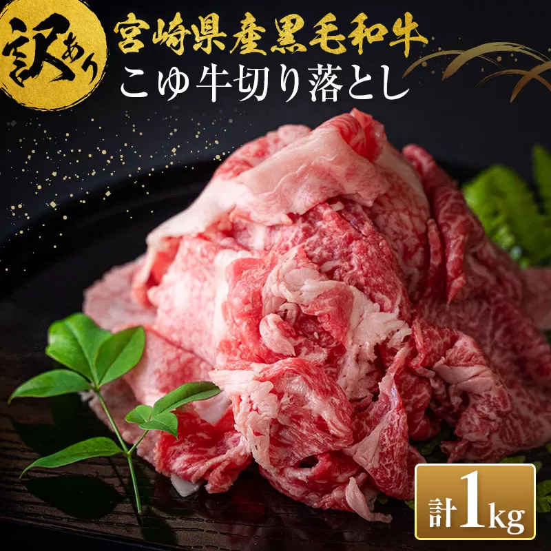 ［訳あり］宮崎黒毛和牛『こゆ牛』切り落とし 計1kg A4等級以上 ブランド牛 宮崎県産【B67】