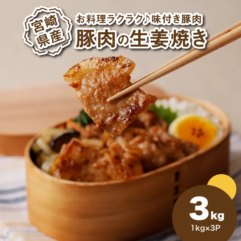 簡単調理　宮崎県産豚肉の生姜焼き 1kg×3 K16_0153