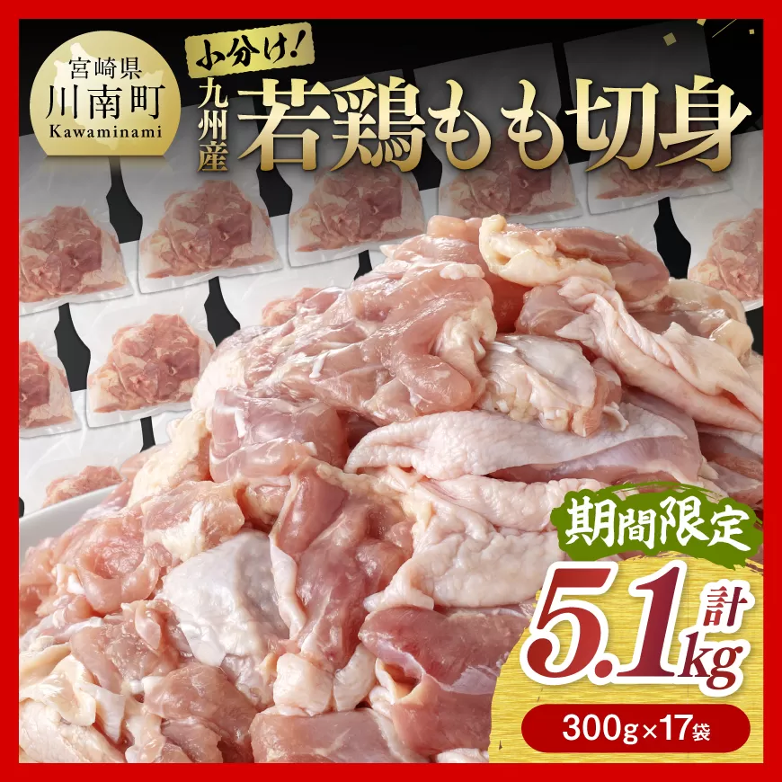 企業努力により実現! 若鶏もも切身 計5.1kg(4.8kg(300g×16袋)+300g) 国産 九州産 鶏肉 肉 とり もも肉 モモ 5.1kg からあげ チキン南蛮 送料無料
