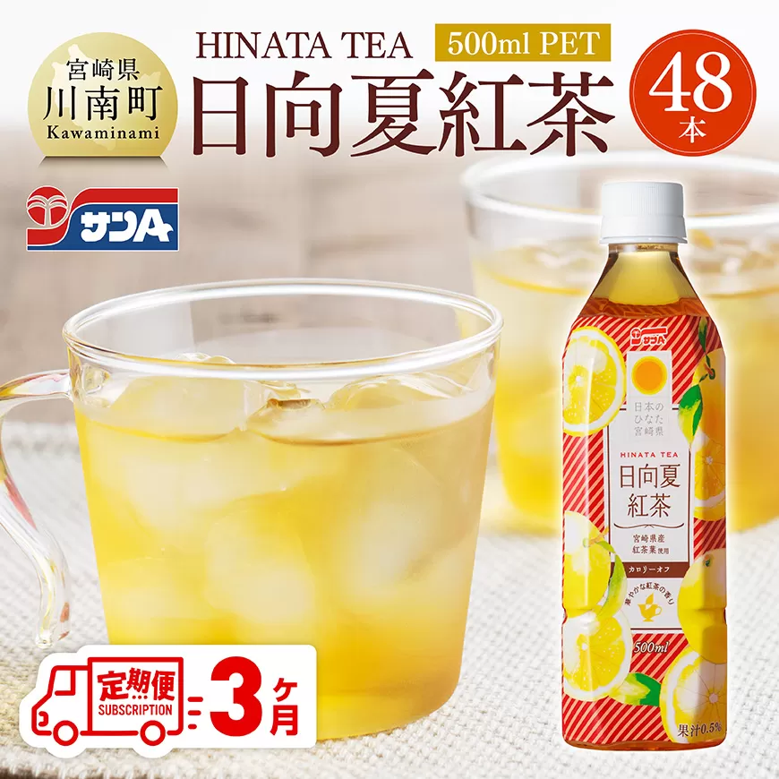 【3ヶ月定期便】サンA 日向夏 紅茶 HINATA TEA 500mlＰＥＴ 24本 入り × 2ケース 飲料 日向夏 紅茶 PET ジュース 長期保存 送料無料