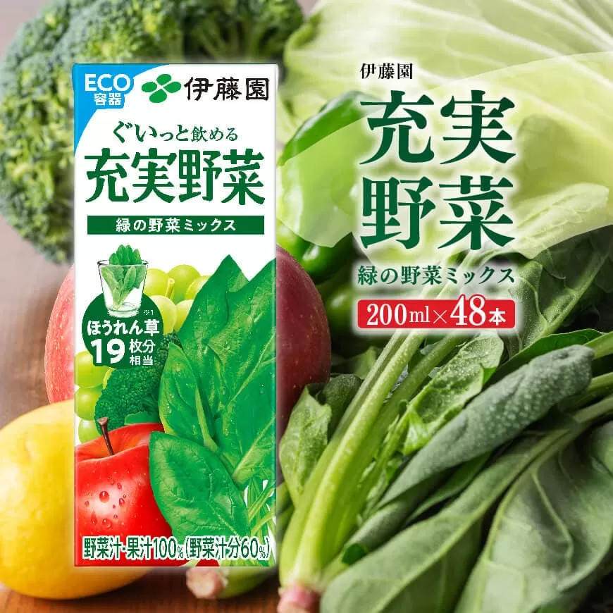 伊藤園 充実野菜 緑の野菜ミックス （紙パック） 200ml×48本 伊藤園 飲料類 野菜ジュース 野菜 ジュース ミックスジュース 飲みもの
