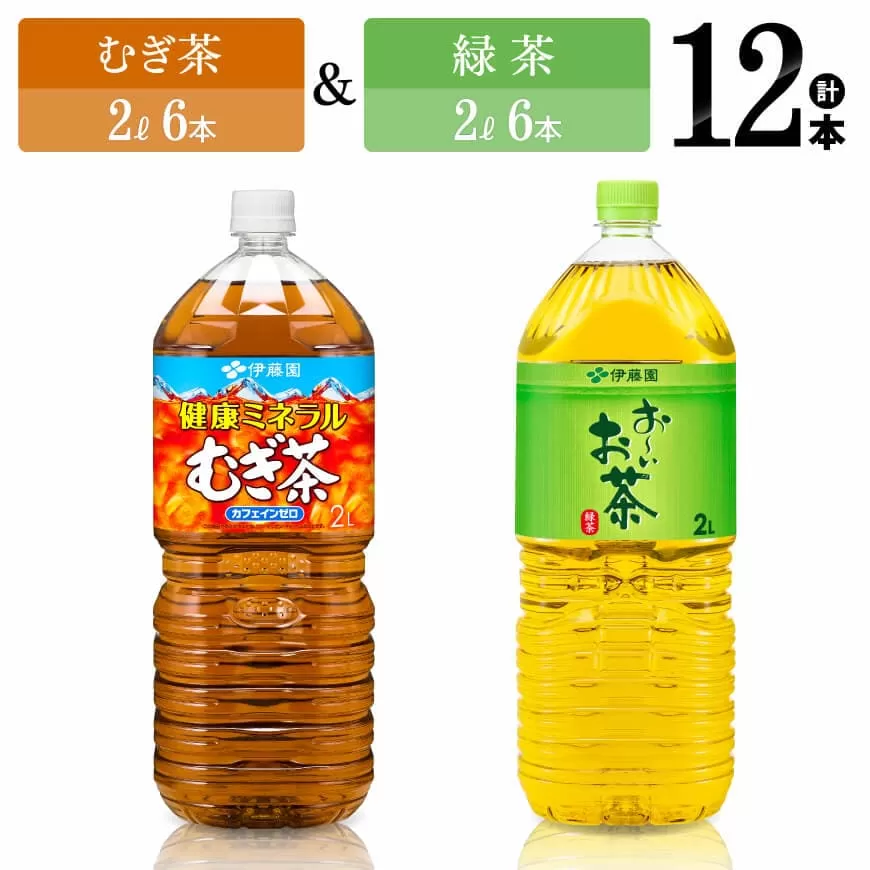 伊藤園 むぎ茶(2L)&緑茶(2L)(PET)12本 伊藤園 飲料類お茶 お茶 麦茶 緑茶お茶 PET お茶セット お茶詰め合わせ 飲みものお茶 長期保存お茶 備蓄お茶 お茶