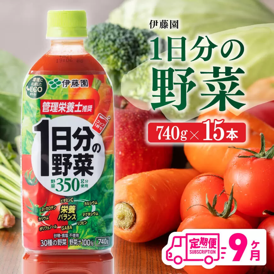 【9ヶ月定期便】 1日分の野菜 PET 740g×15本 野菜ジュース ペットボトル 伊藤園 野菜飲料 健康ドリンク ヘルシー 全9回